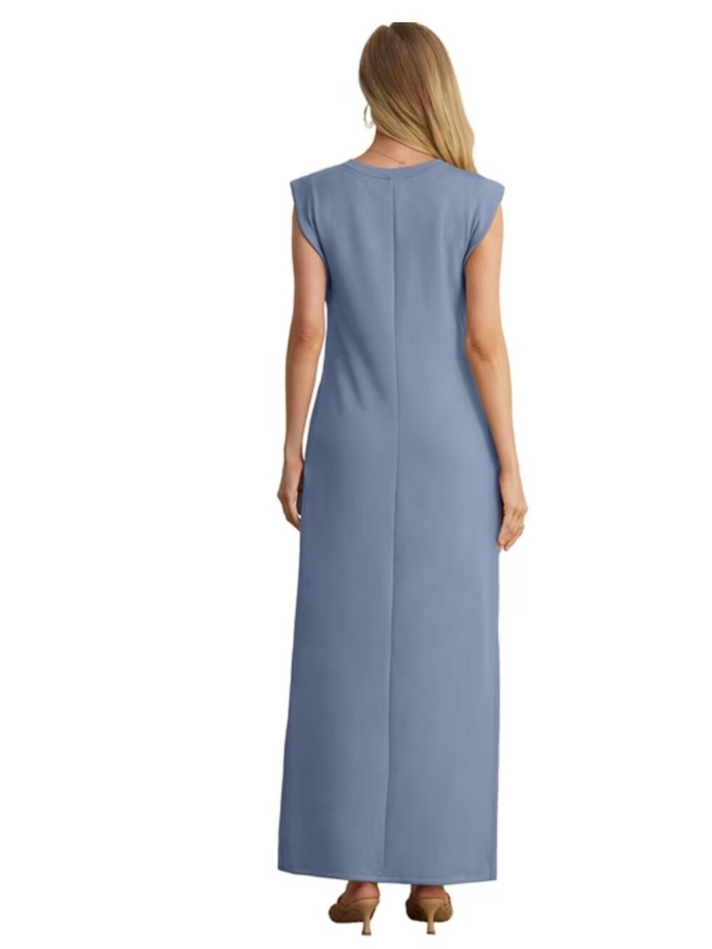 GRECERELLE Casual Round Neck Loose Split Wrinkle-Free Long Maxi Dress L - Picture 8 of 12